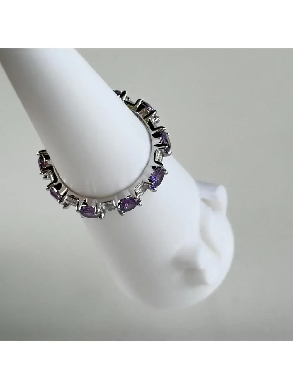Bomb Party Ring Band RG73706 “FINDING MY WAY” Amethyst CZ on Rhodium - Sz 9